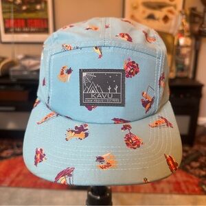 KAVU Tumbler 5 Panel Adjustable Clip Hat Blue Boat Fish Sasquatch Camel Cap EUC
